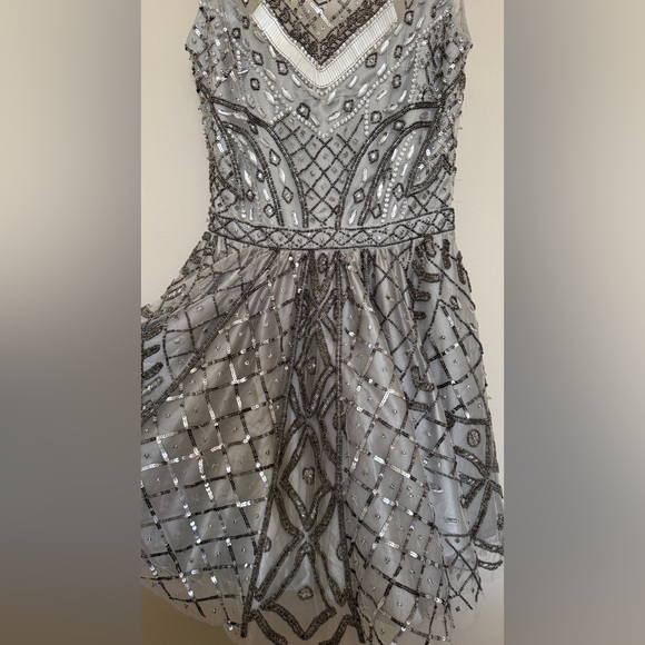 Lotus Threads Gray Beaded Dress – Size 2 – Open Back & Layered Skirt - Picture 12 of 12